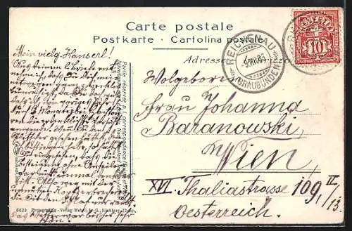 AK Pontresina, Ortsansicht mit Piz Palü