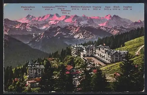 AK Rigi-Kaltbad, Hotel mit Berner-Hochalpen, Eiger, Mönch und Jungfrau