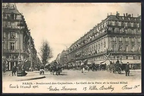 AK Paris, Boulevard des Capucines, Le Café de la Paix et le Grand Hotel