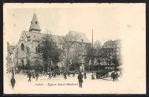 AK Paris, Église Saint-Médard, Pferdekutsche