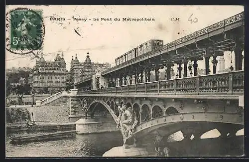 AK Paris, Passy, Le Pont du Métropolitain, U-Bahnbrücke