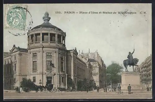 AK Paris, Place d`Iéna et Statue de Washington