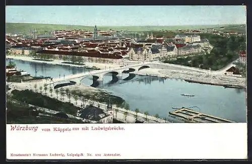 AK Würzburg, Teilansicht vom Käppele aus mit Ludwigsbrücke