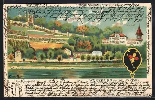 Lithographie Würzburg, Das Käppele und Wappen