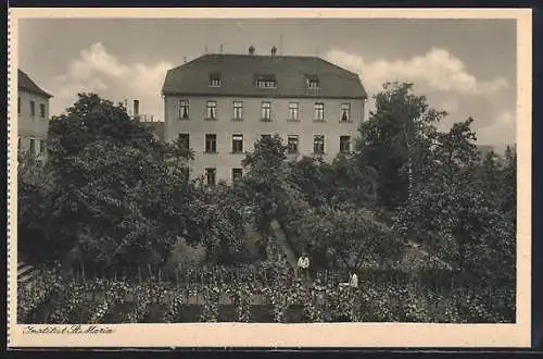 AK Volkach a. Main, Institut St. Maria, Partie mit Garten