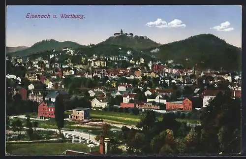 AK Eisenach, Teilansicht mit Wartburg