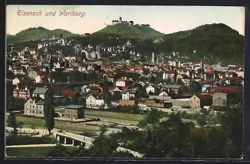 AK Eisenach, Blick über die Stadt zur Wartburg