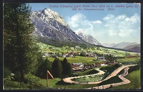 AK Cortina d`Ampezzo, Teilansicht gegen Punta Nera und Antelao mit der Dolomitenstrasse