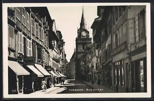 AK Yverdon, Rue du Lac mit Geschäften