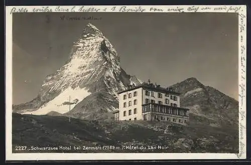 AK Zermatt, Schwarzsee Hotel mit Mt Cervin, Hotel du Lac Noir