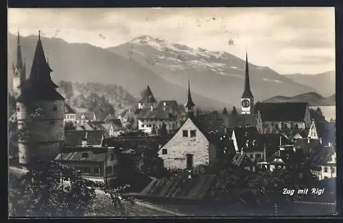 AK Zug, Teilansicht mit Kirche und Rigi