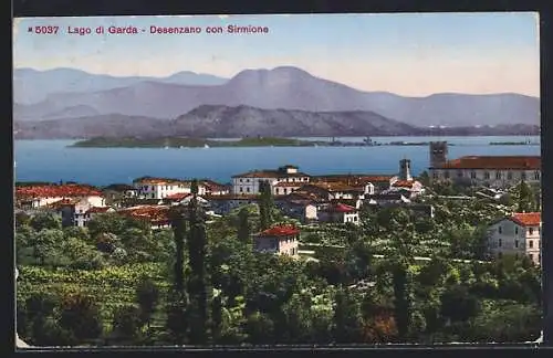 AK Desenzano, Panorama con Sirmione, Lago di Garda