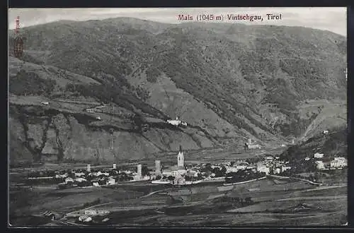 AK Mals, Blick auf den Ort im Vintschgau