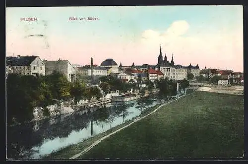 AK Pilsen, Blick von Süden auf die Stadt