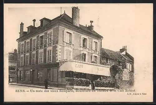 AK Sens, Un reste des vieux Remparts, Boulevard du Theatre et le Cafe Roblot