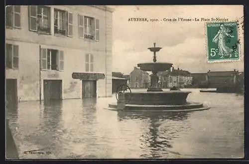 AK Auxerre, Crue de l`Yonne 1910, La Place St-Nicolas, Hochwasser