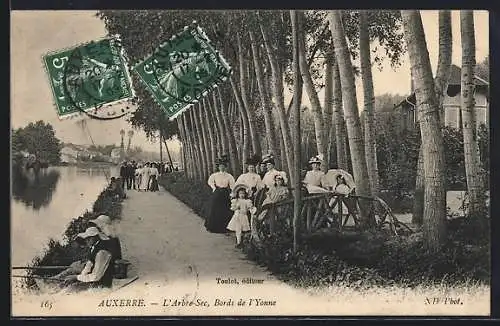 AK Auxerre, l'Arbec-Sec, Spaziergänger an der Flussuferpromenade