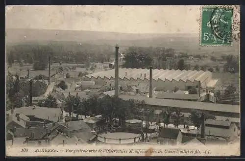 AK Auxerre, Vue générale prise de l`Observatoire Manifacier vers les Usines Guillet et fils