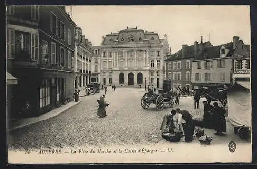 AK Auxerre, La Place du Marché et la Caisse d`Épargne