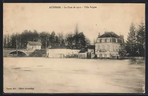 AK Auxerre, Crue de l`Yonne 1910, Villa Saigon, Hochwasser