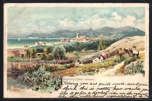 Lithographie Bordighera, Marina, Generalansicht