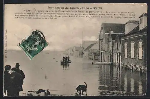 AK Sens, Inondations de Janvier 1910, L`Yonne en aval du Pont-au-Diable, Hochwasser