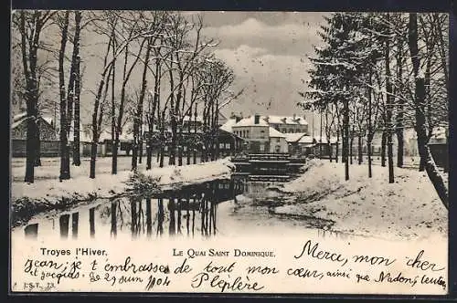 AK Troyes, Le Quai Saint Dominique en hiver