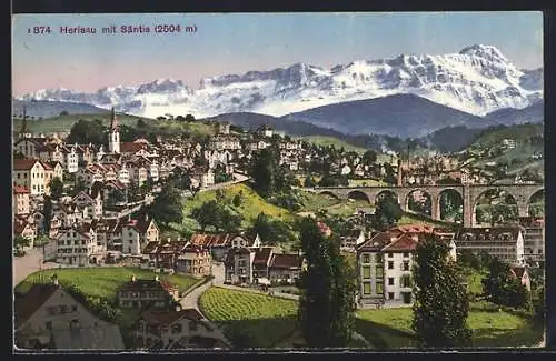 AK Herisau, Stadtpanorama mit Säntis