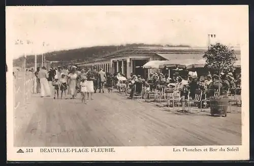 AK Deauville-Plage Fleurie, Les Planches et Bar du Soleil, Strandpartie