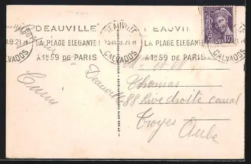 AK Deauville-Plage Fleurie, Les Planches et Bar du Soleil, Strandpartie