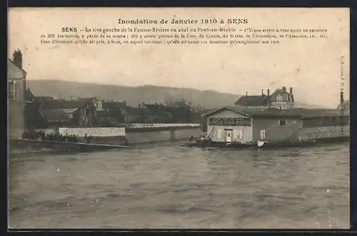 AK Sens, Inondation de Janvier 1910, La rive gauche de la Fausse-Rivière..., Hochwasser