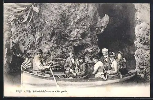 AK Pegli, Villa Pallavicini-Durazzo, la Grotta, gente sulla barca