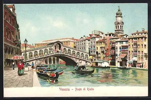 Künstler-AK Venzia, Ponte di Rialto, Gondeln, Brücke