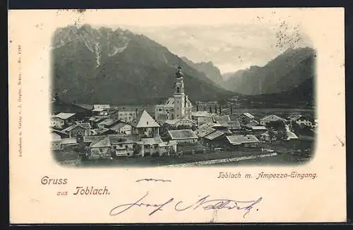 AK Toblach, Ortsansicht mit Ampezzo-Eingang