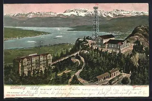 AK Uetliberg, Panorama mit Aussichtsturm und Hotel