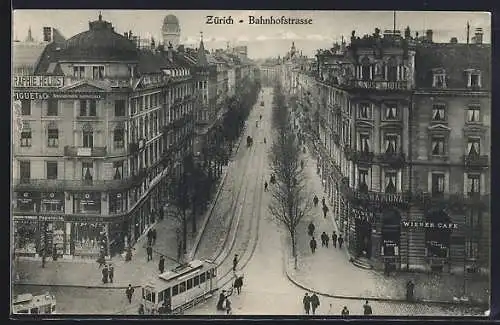 AK Zürich, Bahnhofstrasse mit Strassenbahn