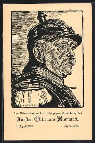 Künstler-AK Fürst Otto von Bismarck, Erinnerung an 100jährigen Geburtstag, 1. April 1815, 1. April 1915