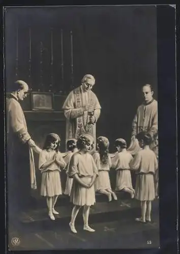 AK Papst Pius X. mit betenden Kindern