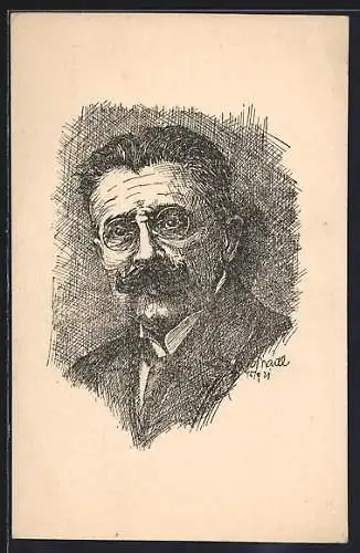 AK Portrait von V. J. Klofác mit Zwicker