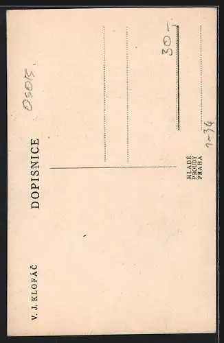 AK Portrait von V. J. Klofác mit Zwicker