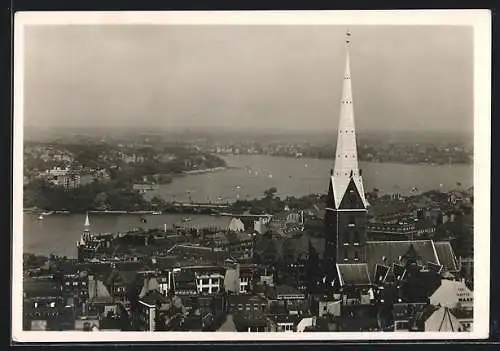 AK Hamburg, Binnen- und Aussenalster mit Petrikirche