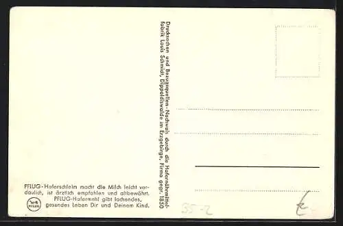 AK Reklame Pflug-Haferschleim, Babys strahlen dank Pflug-Hafermehl