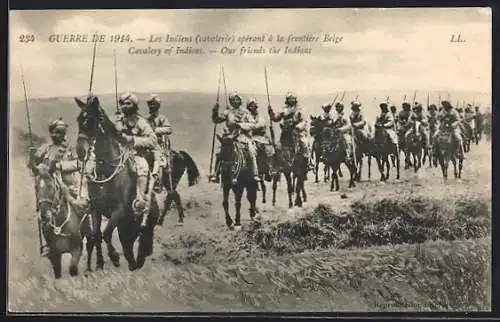 AK Belgien, Guerre de 1914, Les Indiens cavalerie opérant à la frontière Belge