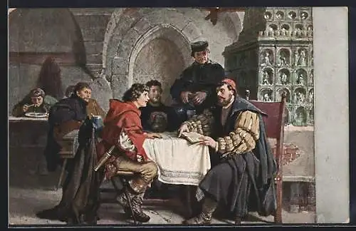 AK Martin Luther im Gespräch mit Studenten im Gasthof zum Bären in Jena 1522