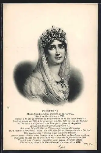 AK Joséphine, Marie-Joséphine-Rose Tascher de la Pagerie, 1763-1814