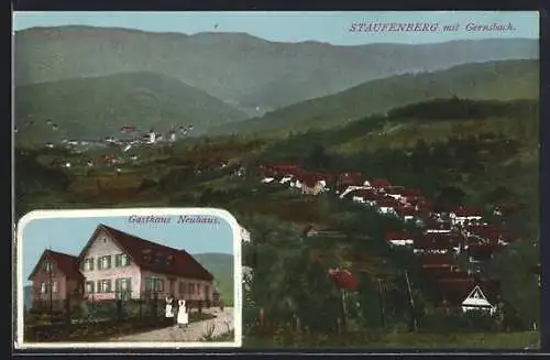 AK Staufenberg / Murgtal, Gasthaus Neuhaus, Ortsansicht mit Gernsbach aus der Vogelschau