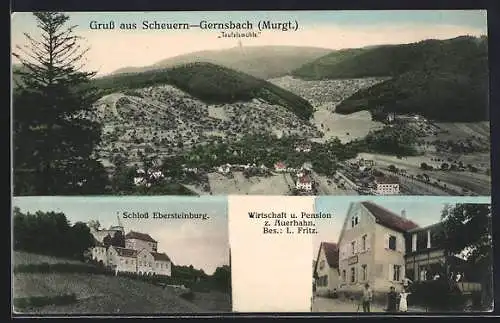 AK Scheuern-Gernsbach /Murgt., Gasthof zum Auerhahn von L. Fritz, Schloss Ebersteinburg