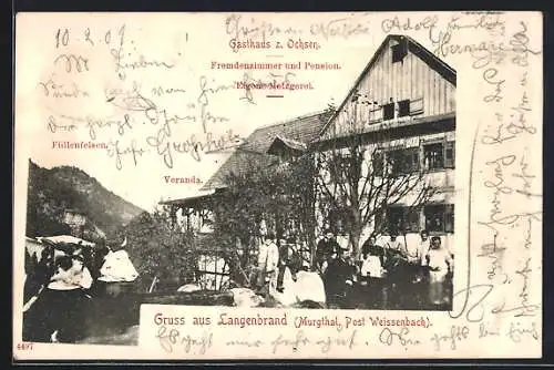 AK Langenbrand /Murgthal, Füllenfelsen, Gasthaus zum Ochsen und Veranda