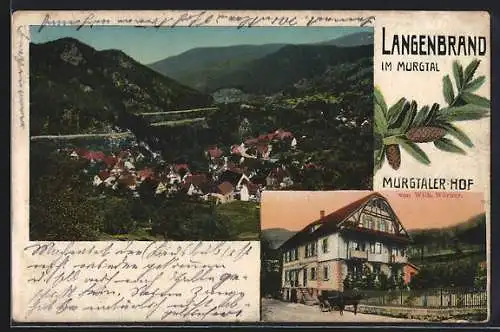 AK Langenbrand im Murgtal, Gasthaus Murgtaler Hof von Wilh. Wörner und Ortsansicht