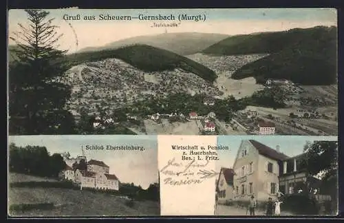 AK Scheuern-Gernsbach /Murgt., Gasthof zum Auerhahn von L. Fritz, Schloss Ebersteinburg